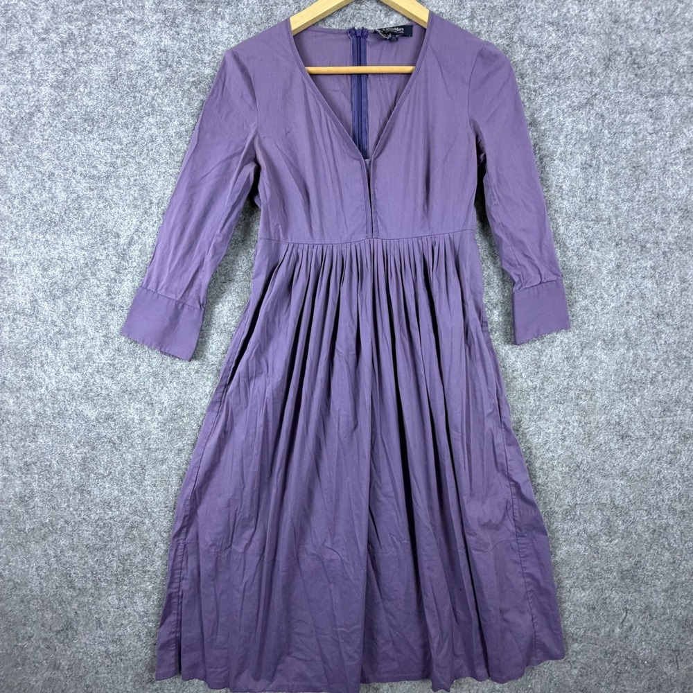 S Max Mara Midi Dress Womens Small Purple V-Neck Modest Long Sleeve Summer Wear